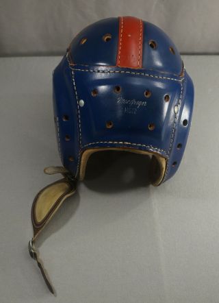 FINE MINTY 1940 ' S MACGREGOR LEATHER FOOTBALL HELMET RED AND BLUE 4