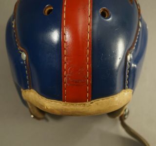 FINE MINTY 1940 ' S MACGREGOR LEATHER FOOTBALL HELMET RED AND BLUE 6