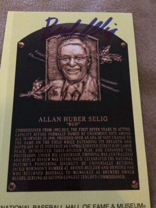 Bud Selig Baseball Hall Of Fame Plaque Signed Autographed