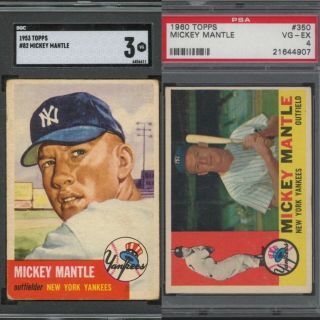 1953 & 1960 Topps Mickey Mantle Psa Graded 4 Sgc Graded 3 Vg - Ex York Yankees