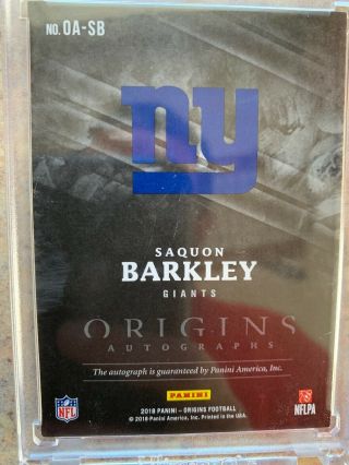 2018 Origins Rookie Auto Gold Ink Saquon Barkley Penn State NY Giants ' d 23/49 2