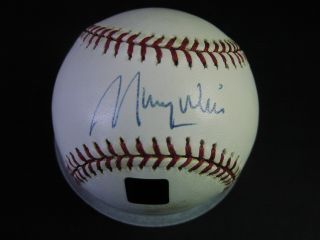 Maury Wills Signed Oml Baseball - 2001 Topps Archive Reserve With Hologram