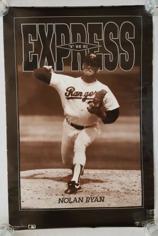 Rare.  Vintage Nolan Ryan The Express Poster 23x35 " Mlb Texas Rangers 90s (1991)