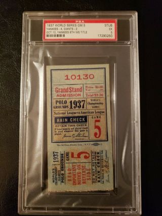 1937 World Series Game 5 Ticket Stub York Yankees York Giants Psa 5