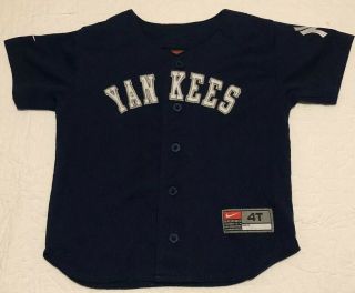 York Yankees Nike Baseball Jersey Size 4t Embroidered Button Up Navy Blue