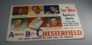 1948 Joe Dimaggio Yankees Baseball Boudreau Indians Chesterfield Cardboard Sign