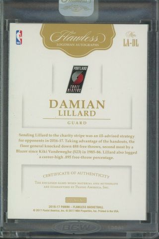 2016 - 17 Flawless Damian Lillard Trail Blazers NBA Logoman Logo Patch AUTO 1/1 2
