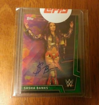 2018 Topps Wwe Womens Division Sasha Banks Green Parallel Auto Direct From Topps