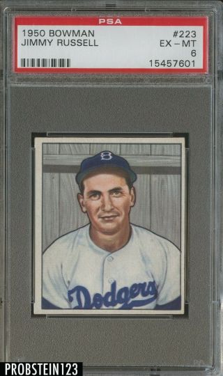 1950 Bowman 223 Jimmy Russell Brooklyn Dodgers Psa 6 Ex - Mt