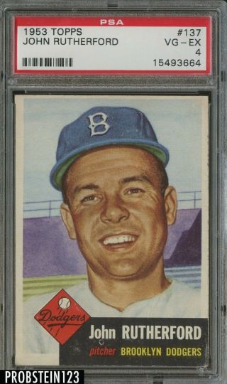1953 Topps 137 John Rutherford Brooklyn Dodgers Psa 4 Vg - Ex