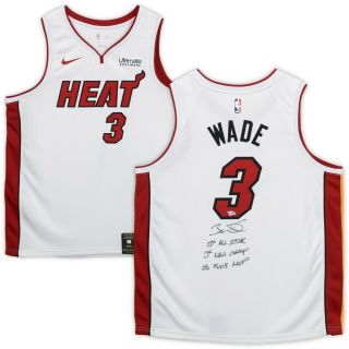Dwyane Wade Autographed Career Stats Heat Nike White Jersey Fanatics Le 15/25