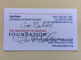 Lute Olson Autograph Arizona Wildcats Hawkeyes Hall Of Fame Business Card Signed