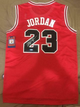 Michael Jordan Auto Rookie Throwback Chicago Bulls Red Jersey W/ Uda Authentic