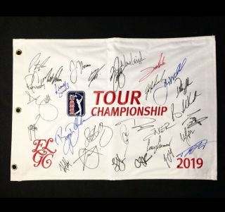 2019 Field Signed Tour Championship Flag Koepka Mcilroy Thomas Dj Cantley Fowler