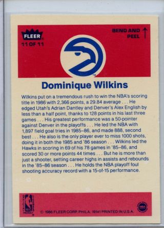 1986 - 87 Fleer Sticker 11,  Dominique Wilkins [Rookie] Atlanta Hawks 2