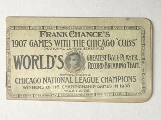 Chicago Cubs 1907 National League Pocket Schedule Frank Chance West Side Park