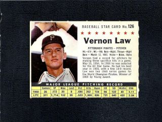 1961 Post Set Break 126 Vernon Law - - Company - - Perforated - - Pirates - - Nr/mt