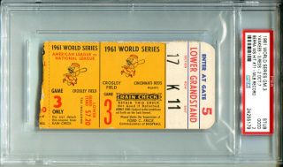 1961 World Series York Yankees Vs Cincinnati Reds Game 3 Ticket Berra Psa 2