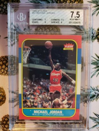 1986 Fleer Michael Jordan 57 Rookie Bgs 7.  5 Chicago Bulls Hof G.  O.  A.  T.  