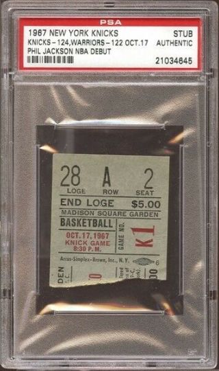 1967 Hof Phil Jackson Debut Ticket Stub First Game Psa Nba Chicago Bulls Knicks
