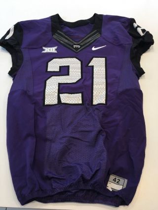 Game Worn Nike Tcu Horned Frogs Football Jersey 21 Size 42