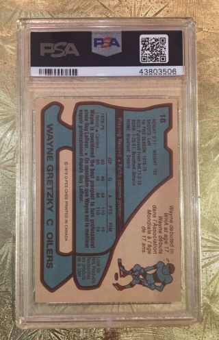 1979 OPC O - Pee - Chee Hockey 18 Wayne Gretzky Oilers RC ROOKIE CARD PSA 6 EX - 2