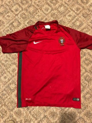 Nike Portugal Youth Medium Ym Soccer Jersey Red Patch Dri Fit Kids