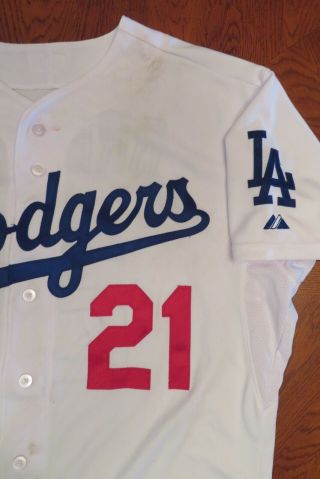 ZACK GREINKE 10/3/2015 GAME 19th WIN DODGERS White 21 HOME JERSEY Size 48 10