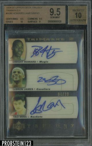 2004 - 05 Ud Trilogy Yao Ming Lebron James Dwight Howard Rc Auto /10 Bgs 9.  5