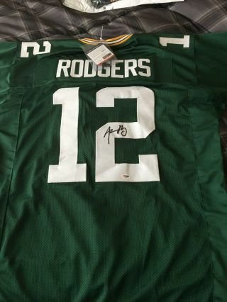 Aaron Rodgers Signed Green Bay Packers Custom Green Jersey Psa/dna