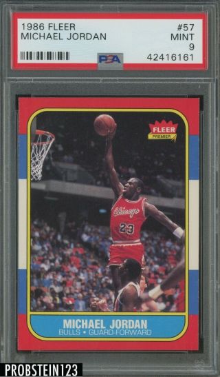 1986 Fleer 57 Michael Jordan Chicago Bulls Rc Rookie Hof Psa 9 Hot Card