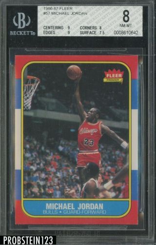 1986 Fleer 57 Michael Jordan Chicago Bulls Rc Rookie Hof Bgs 8 W/ (2) 9 