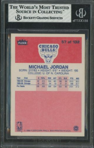 1986 Fleer 57 Michael Jordan Chicago Bulls RC Rookie HOF BGS 8 w/ (2) 9 ' s 2