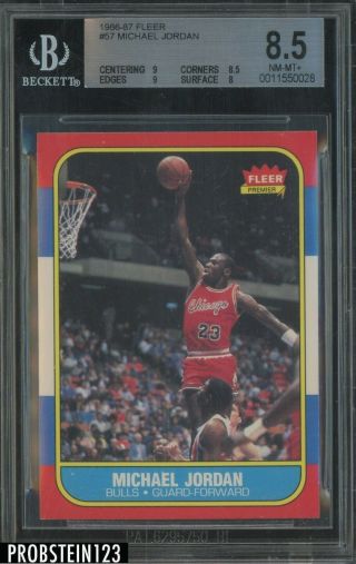 1986 Fleer 57 Michael Jordan Chicago Bulls Rc Rookie Hof Bgs 8.  5 W/ (2) 9 