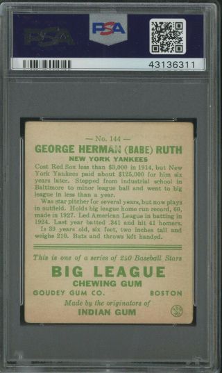 1933 Goudey 144 Babe Ruth York Yankees HOF PSA 3 (MK) ICONIC CARD 2