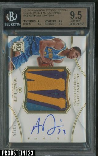 2012 - 13 Immaculate Premium Anthony Davis Rpa Rc 3 - Color Patch Auto /75 Bgs 9.  5