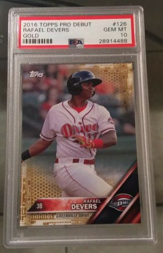 2016 Topps Pro Debut Rafael Devers Gold Rookie Sp Card Ed To 50 Psa 10 Pop 1