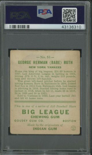 1933 Goudey 53 Babe Ruth York Yankees HOF PSA 2 (MK) ICONIC CARD 2