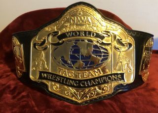 NWA WORLD TAG TEAM TITLE BELT RING WORN,  4 MM ZINC PLATES BEAUTY REAL DEAL 11