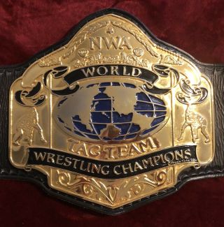 NWA WORLD TAG TEAM TITLE BELT RING WORN,  4 MM ZINC PLATES BEAUTY REAL DEAL 2