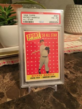 1958 Topps 487 Mickey Mantle As - Psa 4 Vg - Ex - York Yankees All - Star