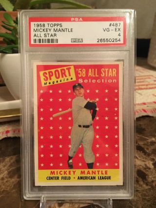 1958 TOPPS 487 MICKEY MANTLE AS - PSA 4 VG - EX - YORK YANKEES ALL - STAR 2