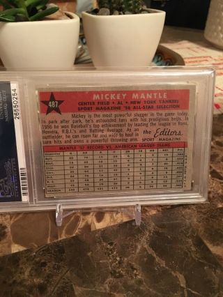 1958 TOPPS 487 MICKEY MANTLE AS - PSA 4 VG - EX - YORK YANKEES ALL - STAR 3
