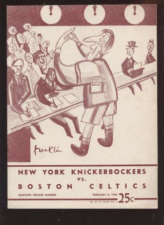 Feb 8 1948 Nba Basketball Program Boston Celtics At York Knicks 2nd Season
