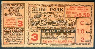 1929 Shibe Park World Series Ticket Game 3 Philadelphia A 