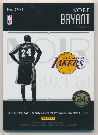 Kobe Bryant 2016 - 17 Panini Noit Spotlight Signature Auto 036/125 G7 2