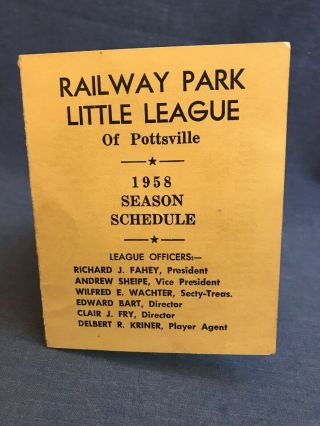 1958 Pottsville Pa Pennsylvania Little League Season Schedule Baseball Rare