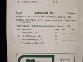 Original/RARE 1975 NCAA Prep Meet STEVE PREFONTAINE LAST RACE Program 5