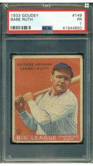 1933 Goudey Big League Chewing Gum R319 149 - Babe Ruth Psa 1