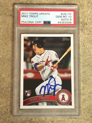 2011 Topps Update Mike Trout Rookie Rc Us175 Psa 10 Gem Psa/dna 9 Auto